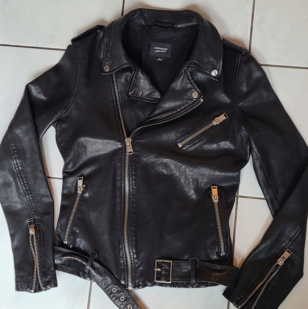 Lamarque Black Leather Biker Jacket